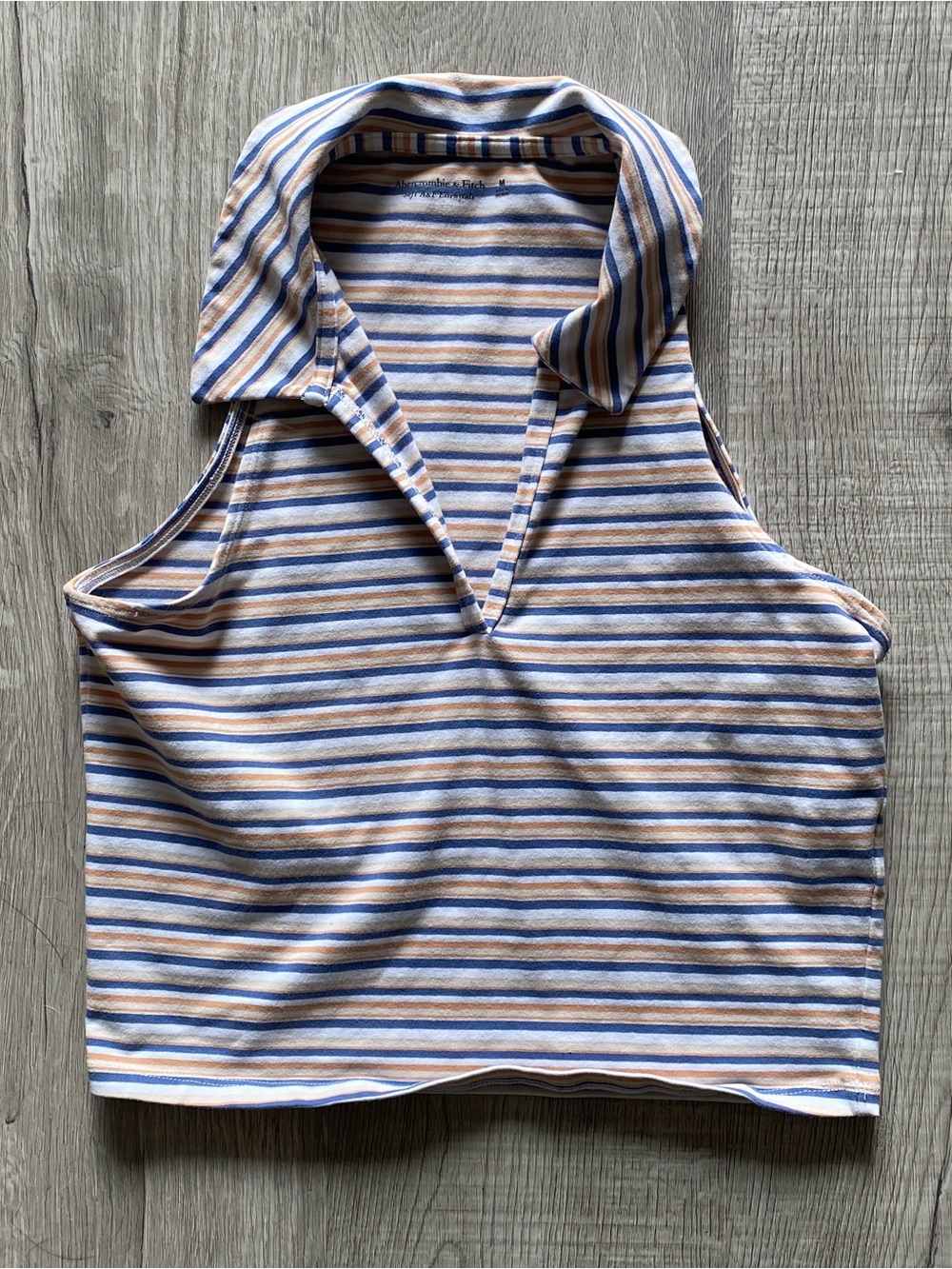Blue Yellow and White Striped Abercrombie and Fitch Cropped Tank Size Medium